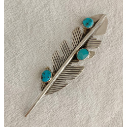 Silver & Sleeping Beauty Turquoise Raindrop Blessing Feather Brooch