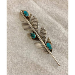 Silver & Sleeping Beauty Turquoise Blessing Feather Brooch