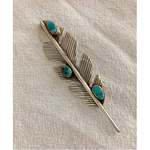 Silver & Sleeping Beauty Turquoise Blessing Feather Brooch