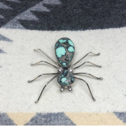 Lucky Lady Variscite & Sterling Silver Spider Brooch