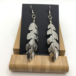 Silver Blessing Feather Earrings (Large)