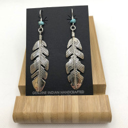 Silver & Turquoise Blessing Feather Earrings (Medium)
