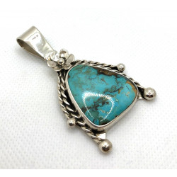 Blue Diamond Turquoise & Sterling Silver Blossom Pendant Necklace