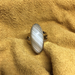 White Lace Agate & Sterling Silver Ring