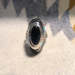 Sunrise/Sunset Onyx Sterling Silver Three Tiered Inlay Ring